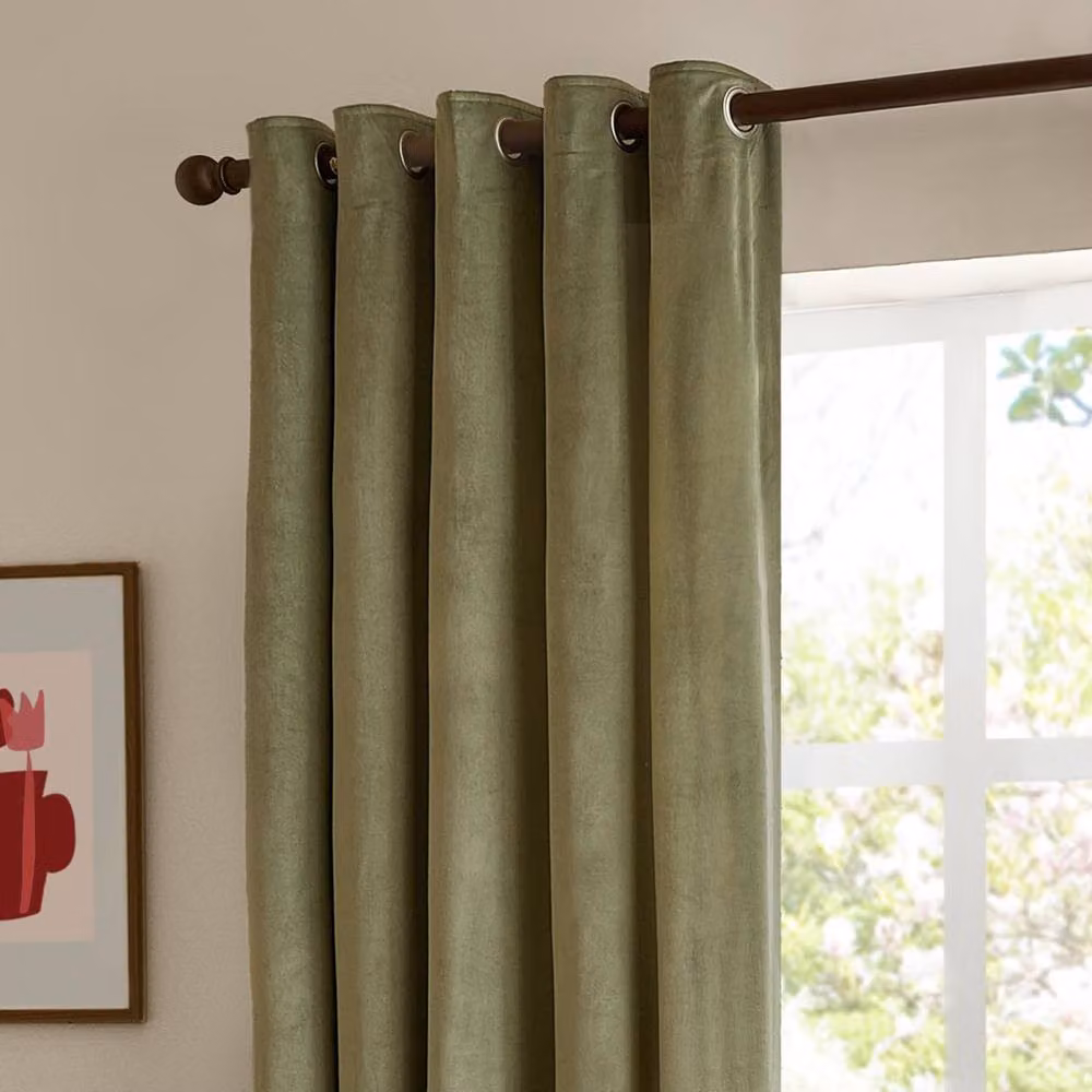 Furn Green Velvet 100% Blackout Eyelet Curtain Pair, Width: 117 cm, Drop: 183 cm – 4