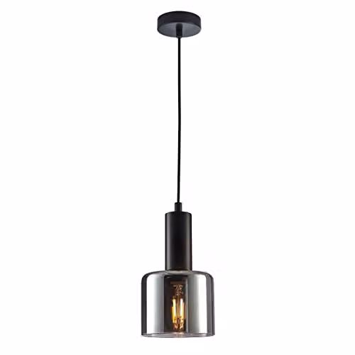 Italux Santia Modern Dome Pendant Ceiling Light, Black and Transparent Glass, E27 – 1