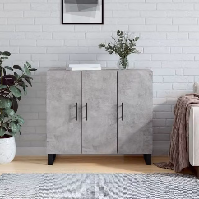 Berkfield Home Modern Sideboard in Concrete Grey, W/D/H: 90 x 34 x 80 cm