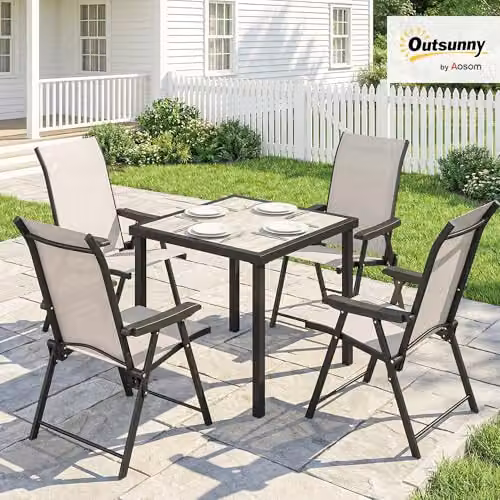 Outsunny 5 Piece Outdoor Dining Set with Square Table and 4 Chairs in Beige and Brown, W/D/H: 80 x 80 x 72 cm – 2