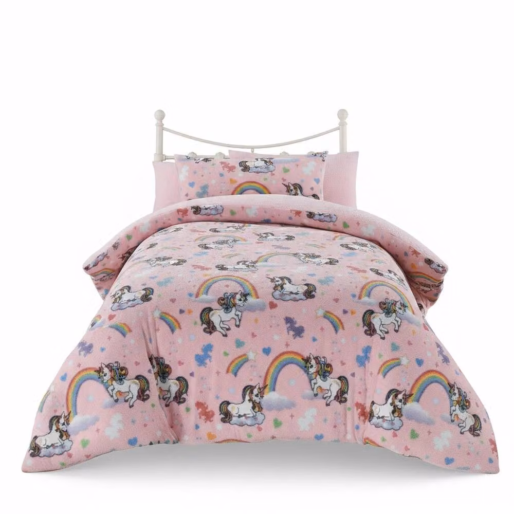 Snug City Unicorn Kids Teddy Fleece Duvet Cover and Pillowcase Set, Pink, Single, 90 x 200 cm – 2