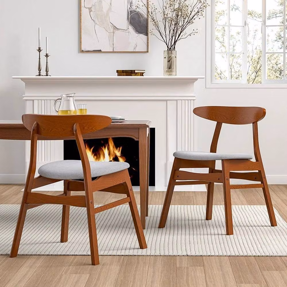 KORVIXA Set of 2 Modern Linen Upholstered Dining Chairs in Brown and Grey – 2