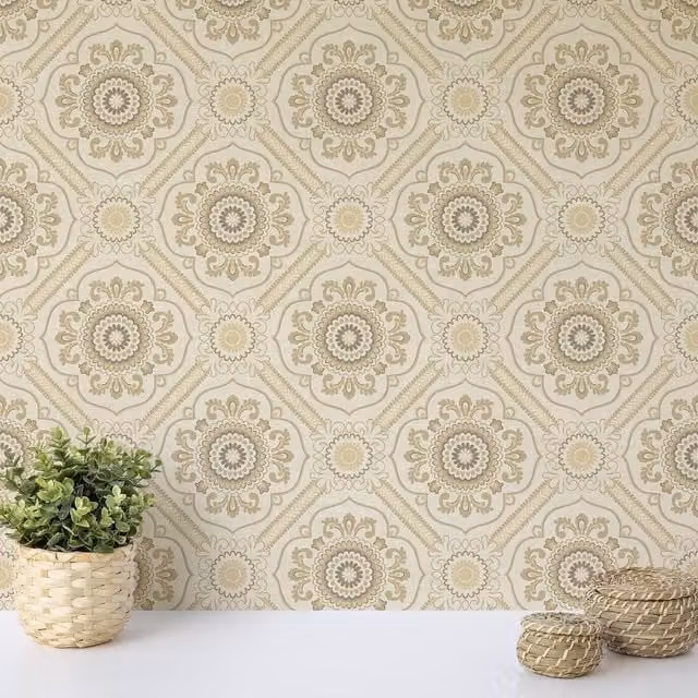 Wallquest Caspia Retro Floral Botanical Wallpaper in Beige, White, Red and Brown