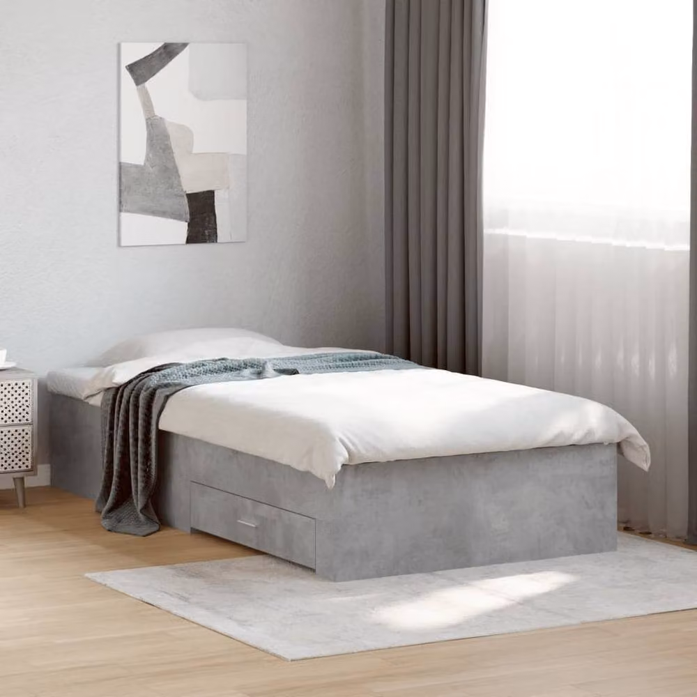 Berkfield Home Modern Bed Frame with Drawers in Concrete Grey, W/D/H: 90 x 200 x 32 cm – 2