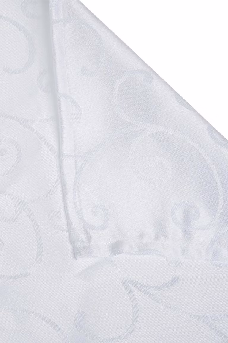 Neel Blue 70 inch Round Damask Polyester Tablecloth with Swirl Pattern, 5 Piece Set in White and Blue
