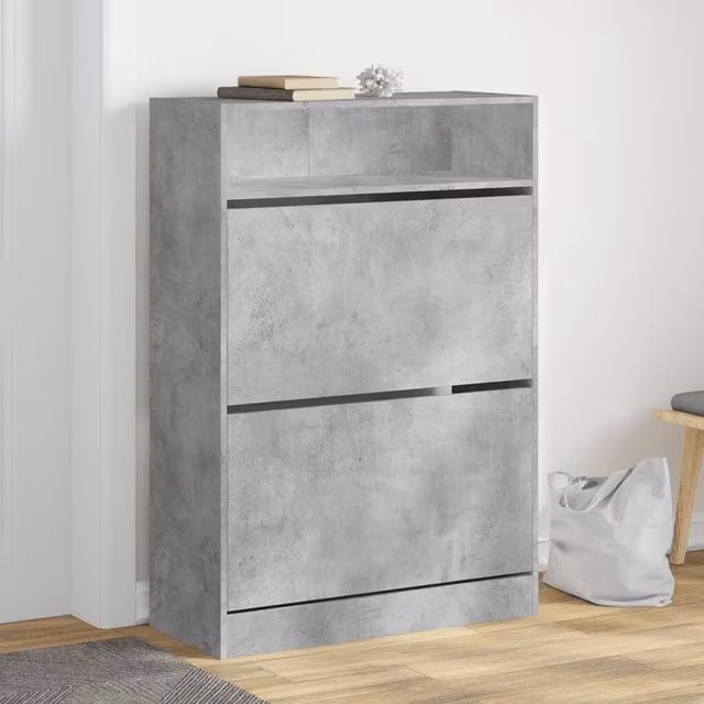 Berkfield Home Modern Shoe Cabinet in Grey with 2 Tilting Compartments, W/D/H: 80 x 34 x 116 cm