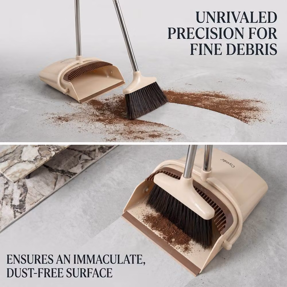 Crystals Long Handle Broom and Rotating Dustpan Set in Beige – 2