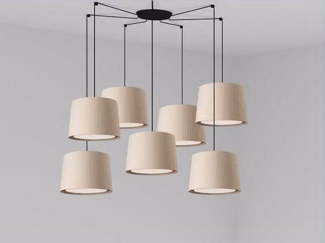 Netlighting Samba Mid-Century 7-Light Cylinder Pendant Lamp in Black and Beige