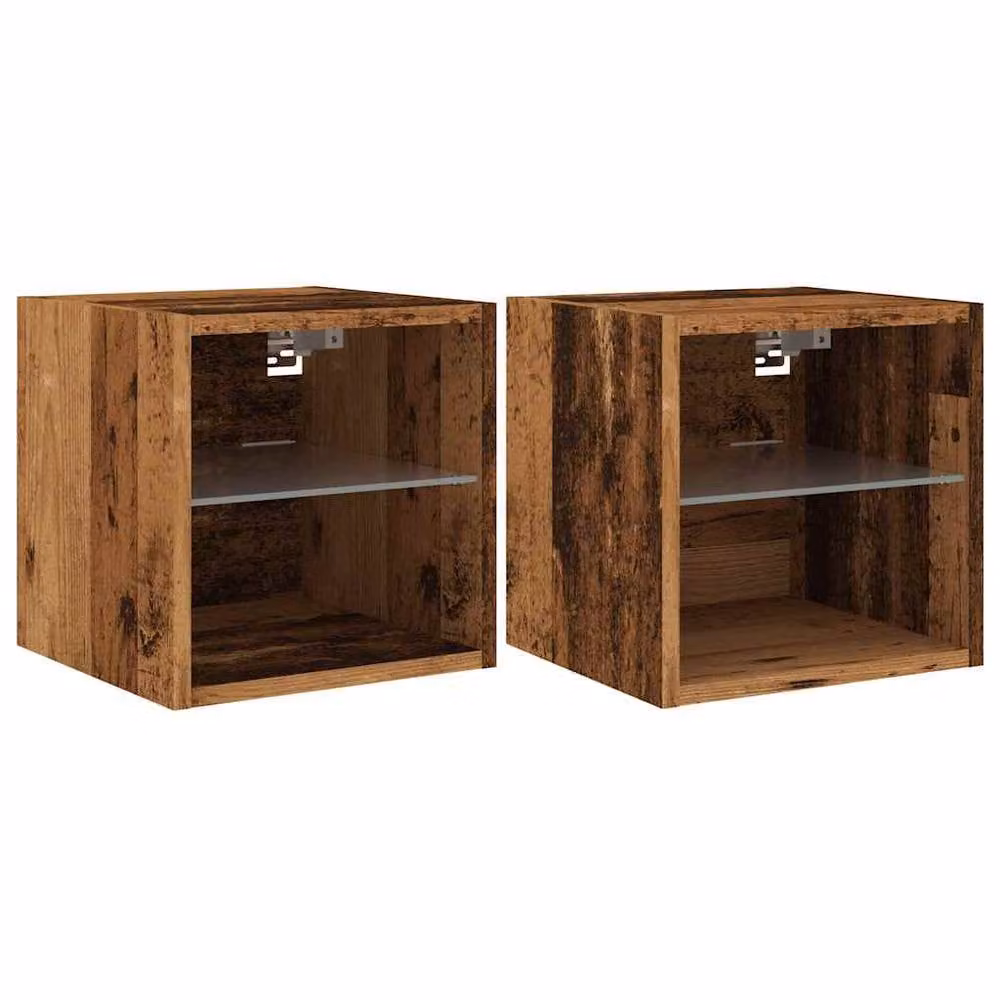 Berkfield Home Set of 2 TV Wall Cabinets with LED Lights in Brown Old Wood, W/D/H: 30 x 28.5 x 30 cm – 3