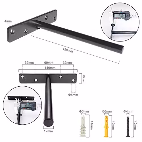 DT IRONCRAFT Premium Heavy Duty Floating Shelf Brackets, Matt Black Steel Concealed Wall Mounted Supports, 8 Pack – 5