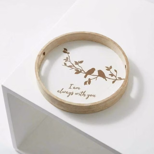 Garden Greatness I Am Always With You Round Wooden Serving Tray in Brown and Multicolour, Diameter: 30 cm
