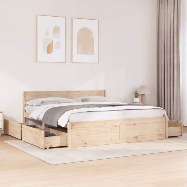 Berkfield Home Solid Wood Pine Bed Frame in Brown, 200 x 200 cm
