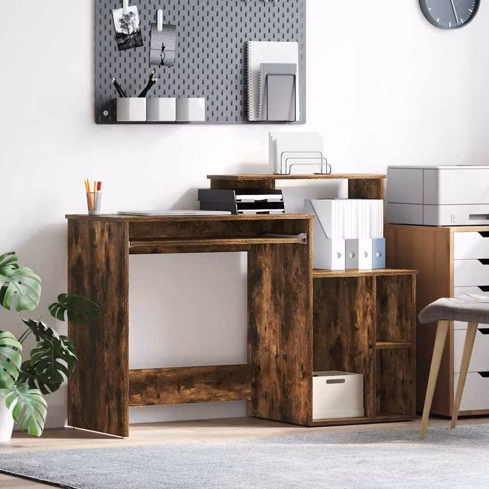 Berkfield Home Modern Writing Desk with Storage in Smoked Oak Brown, W/D/H: 120.5 x 44 x 88.5 cm – 2