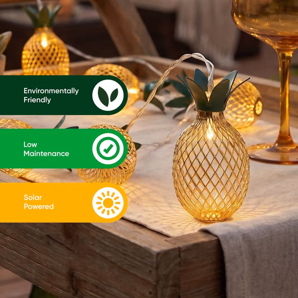 Gardenwize Solar Powered Pineapple LED String Lights with 10 Warm White Yellow Lanterns, 2m – 4