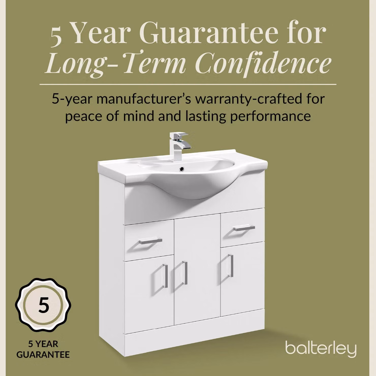 Balterley Gloss White 3 Door 2 Drawer Freestanding Bathroom Vanity Basin Unit W: 75 cm, H: 83.6 cm – 2