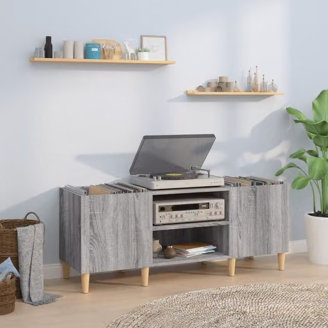 Berkfield Home Record Cabinet in Grey Sonoma, W/D/H: 121 x 38 x 48 cm