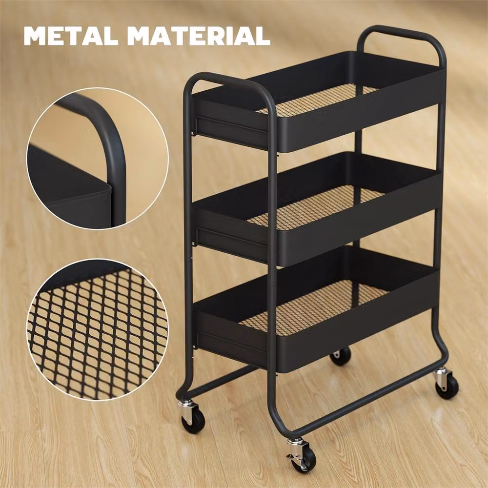 EONLION Black 3-Tier Metal Storage Trolley – 3