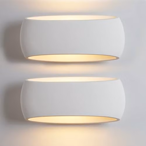 Harper Living 2 Pack White Ceramic and Plaster Oval Wall Sconce Lamps, Height: 38 cm – 1