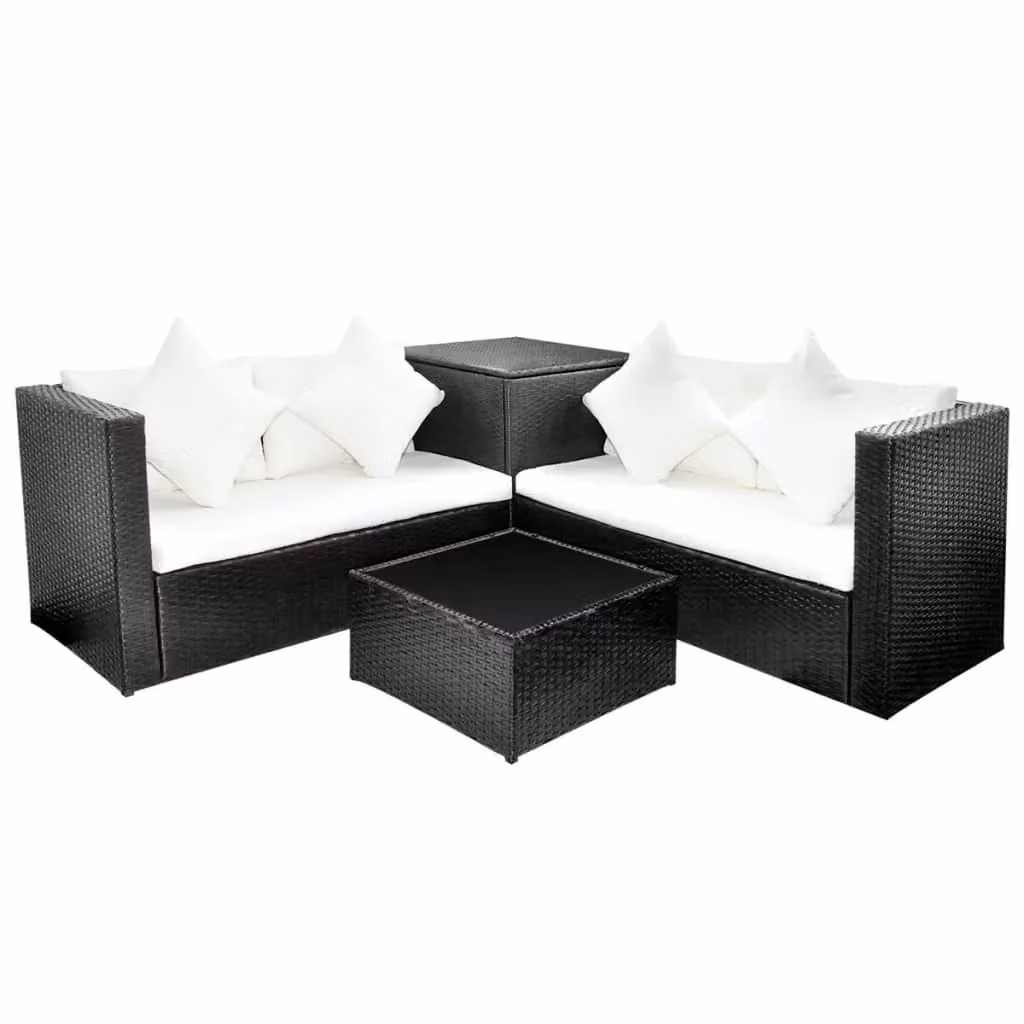Berkfield Home 4 Piece Poly Rattan Garden Lounge Set with Cushions in Black – 2
