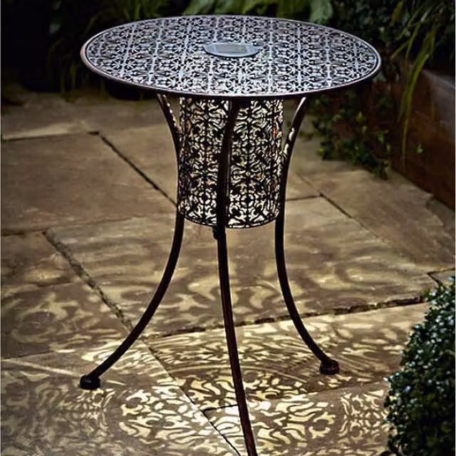 Garden Mile Moroccan Solar LED Silhouette Garden Table in Bronze Metal