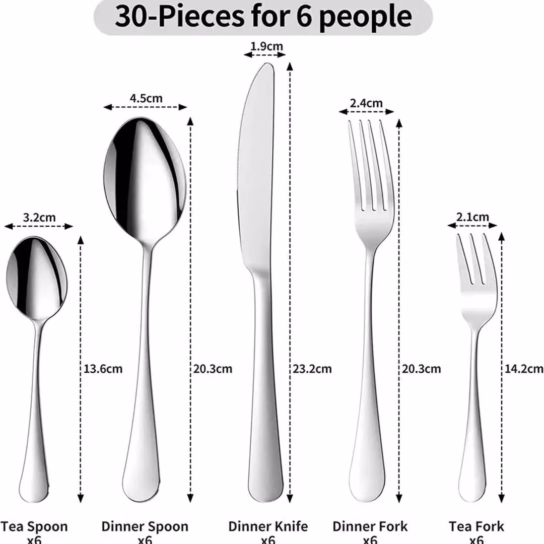 VOGREX 30 Piece Silver Polished Stainless Steel Cutlery Dinner Set – 3