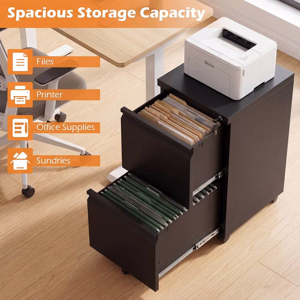 Costway 2-Drawer Mobile Metal Filing Cabinet with Lock and Casters in Black – 8