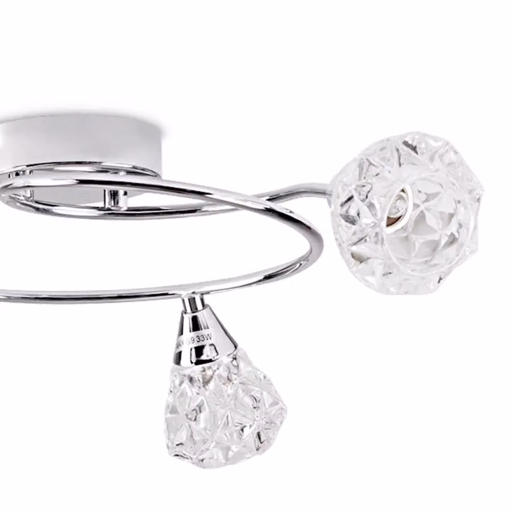 ValueLights Astley 3 Way Silver Ceiling Bar Light with Diamond Effect Glass Shades in Polished Chrome – 2