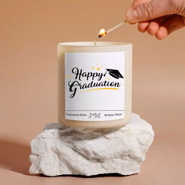 JAAM Happy Graduation Cinnamon Buns Pillar Candle in White
