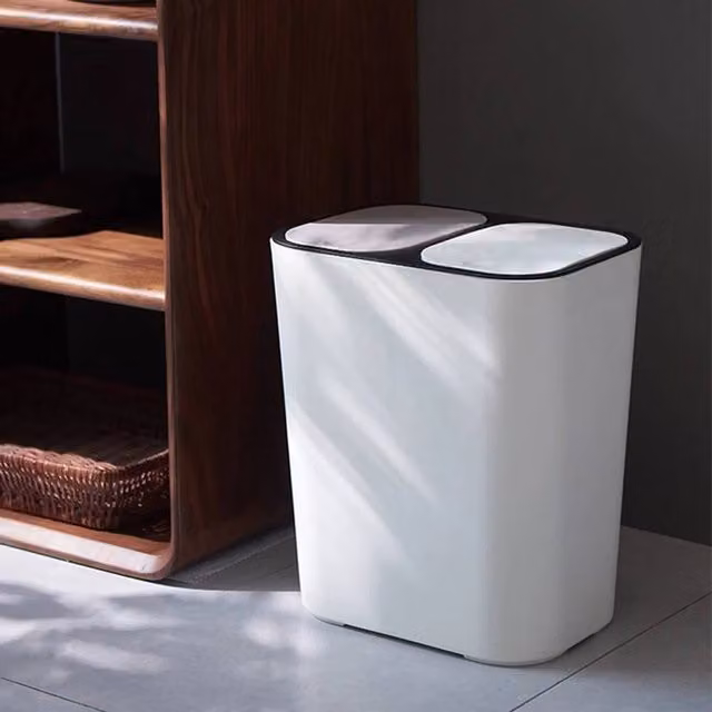 Kelvenix 15L Double Recycling Bin with Flip Lid, White