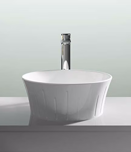 Nuie NBV167 Modern Round Ceramic Countertop Bathroom Sink Basin, White, W: 36 cm, D: 36 cm, H: 14 cm – 2