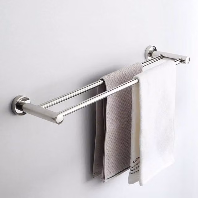 PAWNORA Double Towel Rail Rack Holder in Silver, Width: 60 cm