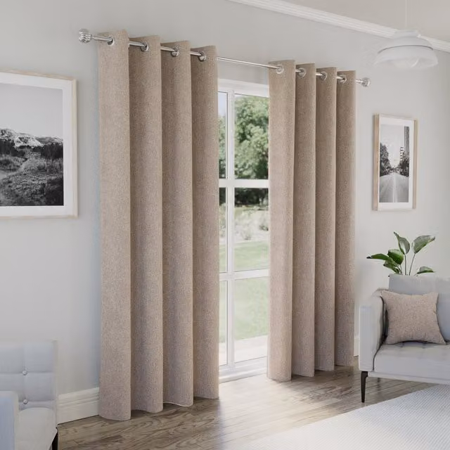 Enhanced Living Austin Natural Blackout Eyelet Curtains, Thermal Insulating, Width: 137 cm, Height: 117 cm