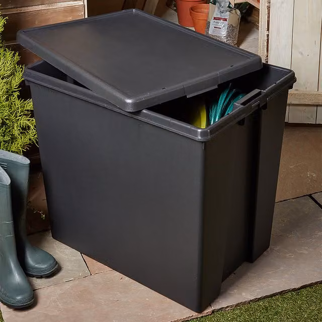Wham Bam Solid Plastic Storage Box with Lid, Black, 154 l