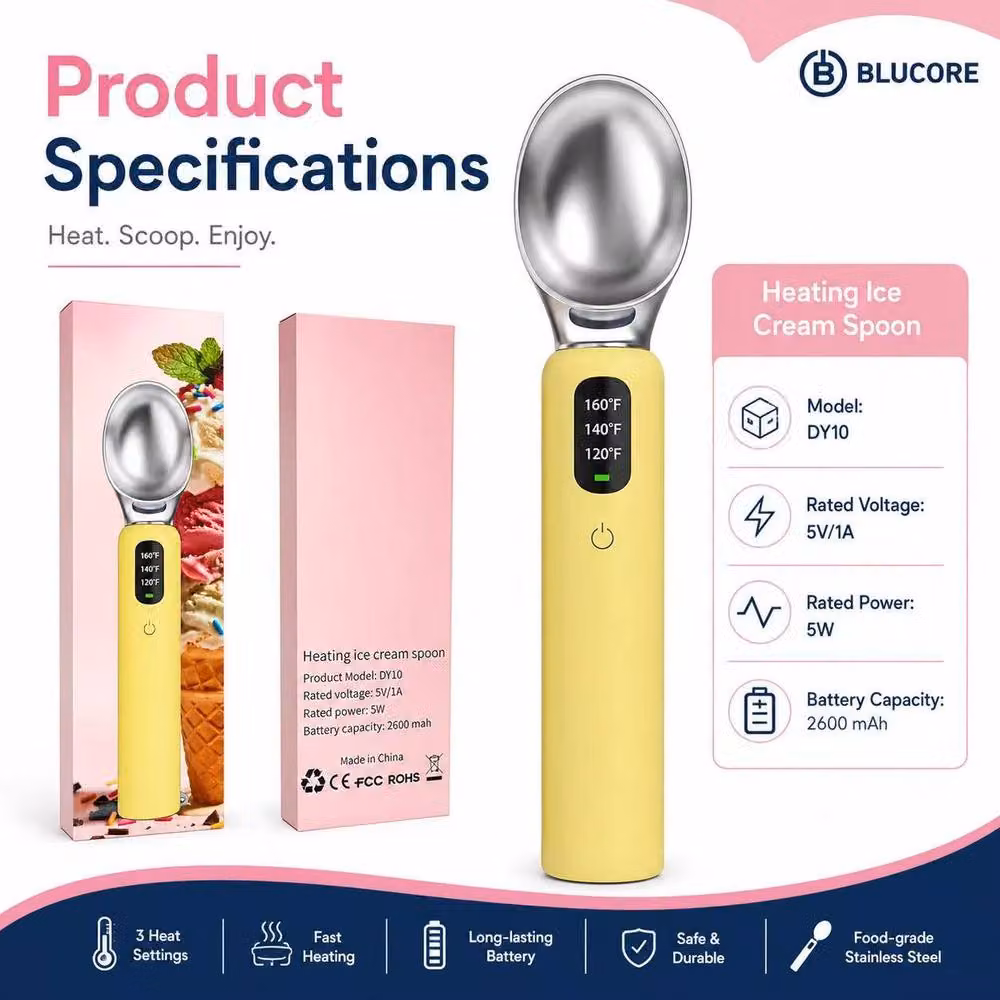 BluCore Heated Ice Cream Scoop with 3 Heat Settings in Yellow – 2