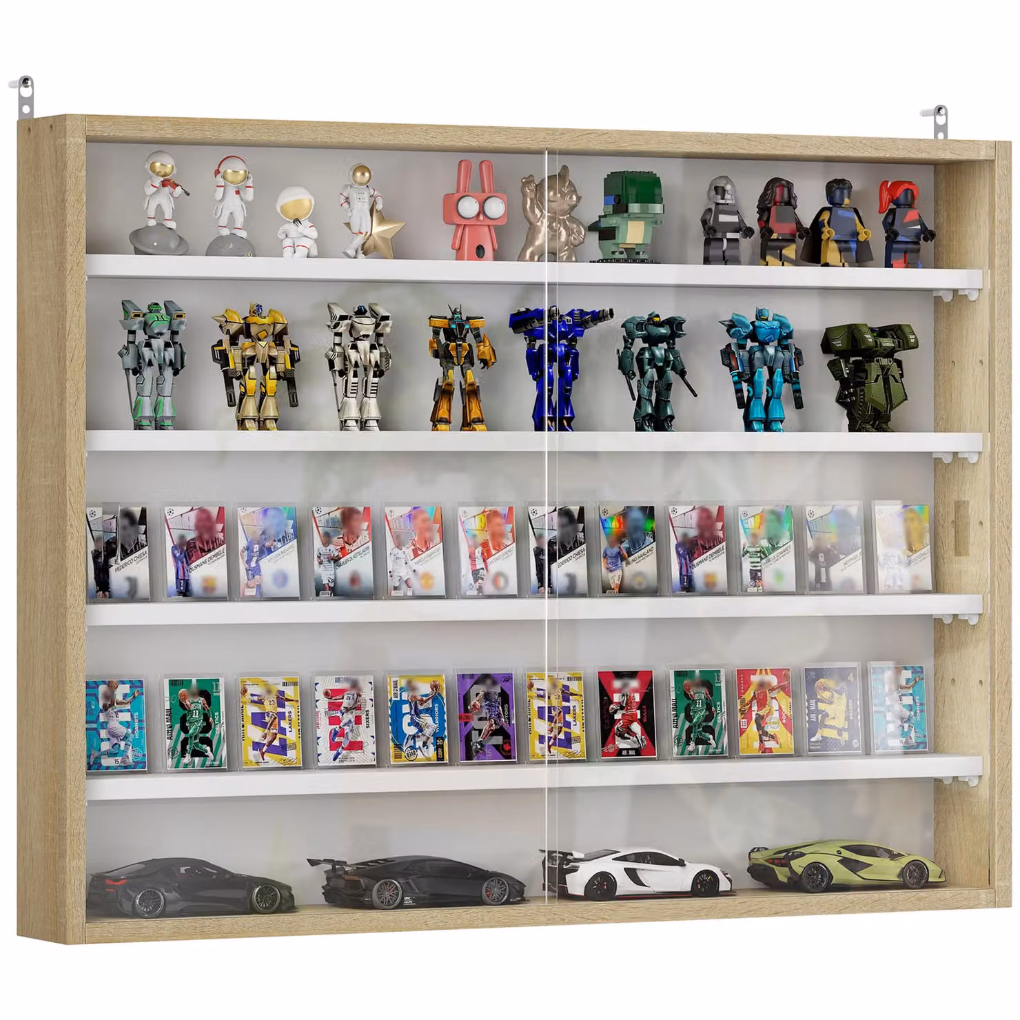 HOMCOM 5-Tier Wall Mounted Display Shelf Unit with Glass Doors and Internal Shelves in Brown – 2