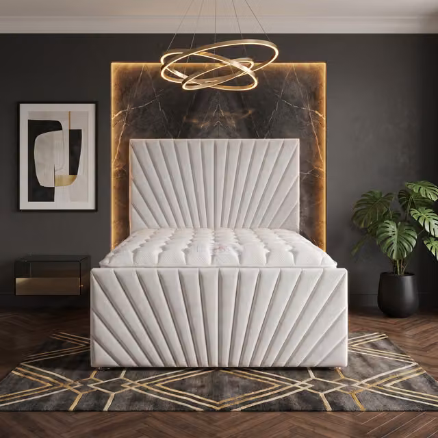 Somnior Beds Ltd White Velvet Hybrid Divan Bed with Drawers W/D/H: 180 x 200 cm