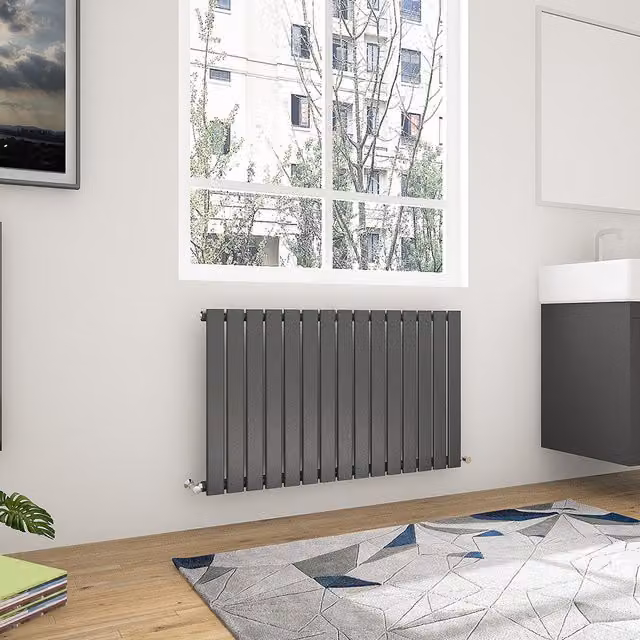 AicaBathroom Horizontal Flat Panel Single Steel Radiator in Anthracite Grey, W: 102 cm, H: 60 cm, D: 6 cm