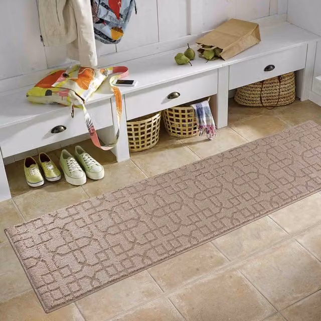 RugsbyDesire Ivy Cubed Trellis Design Anti Slip Washable Runner, Beige, W: 60 cm, L: 220 cm
