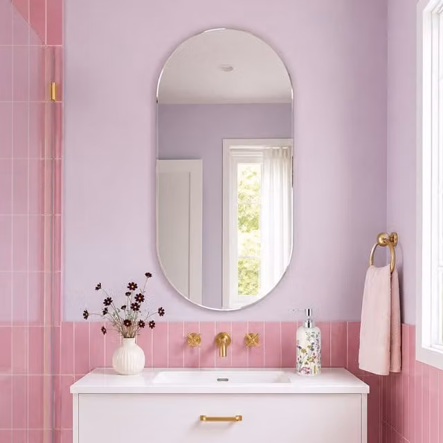 Archway Frameless Oval Wall Mounted Bathroom Mirror with Bevelled Edge, Silver, W: 80 cm, H: 40 cm