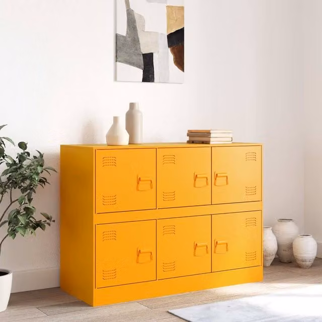 Berkfield Home Mustard Yellow Metal Sideboard W/D/H: 99 x 39 x 73 cm – 1