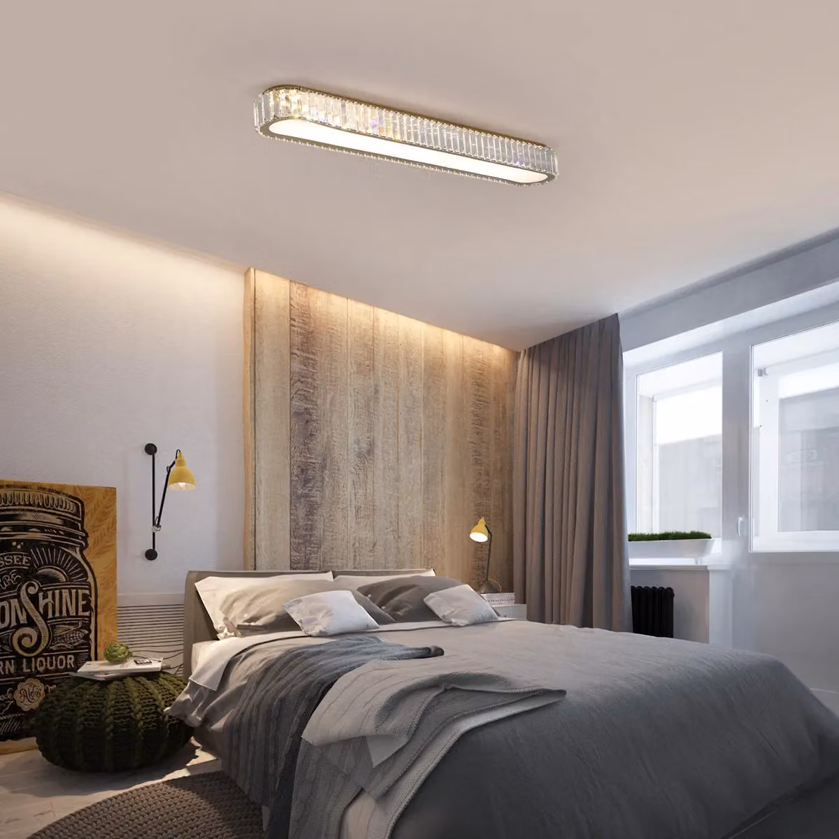 Garwarm Rectangle Crystal LED Dimmable Flush Mount Ceiling Light in Gold/Brass – 4