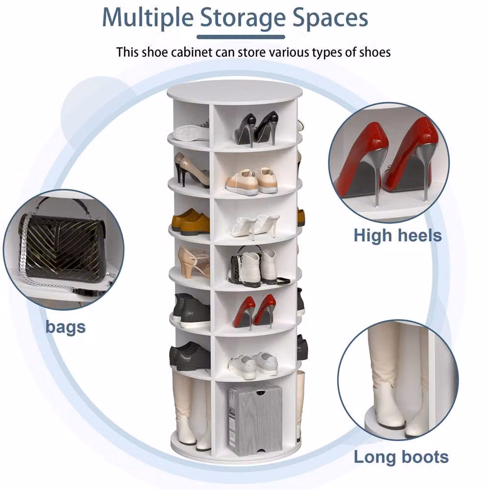 Direct Wicker White 7-Tier 360 Degree Rotating Shoe Rack Tower for 28 Pairs – 2