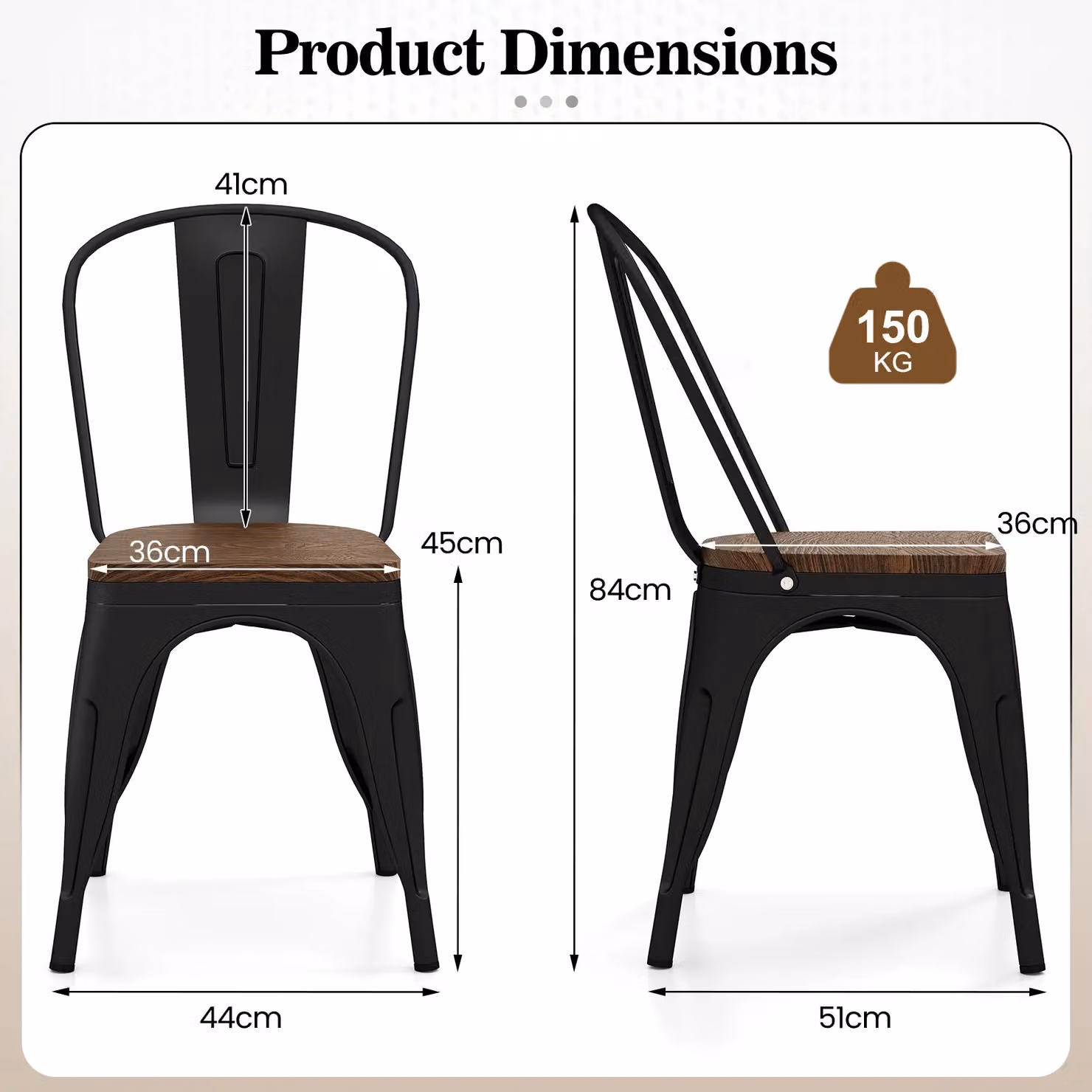 Gymax Set of 4 Stackable Metal and Wood Industrial Dining Chairs in Matt Black – 2