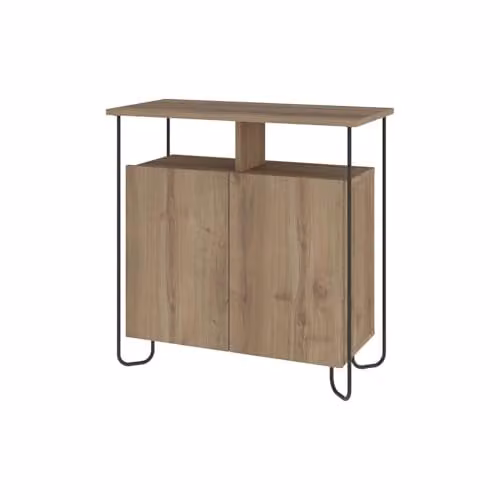 FWStyle Matt Dark Oak 2 Door Sideboard with Metal Frame and Open Display Storage, W/D/H: 80 x 40 x 80 cm – 1