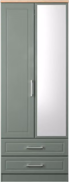 2 U Norfolk Ready Assembled Tall 2 Door Mirrored Wardrobe with 2 Drawers in Pale Green – 1
