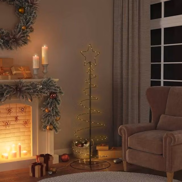 Berkfield Home Christmas Tree Light Cone with 100 Warm White LEDs, Height: 150 cm, Black