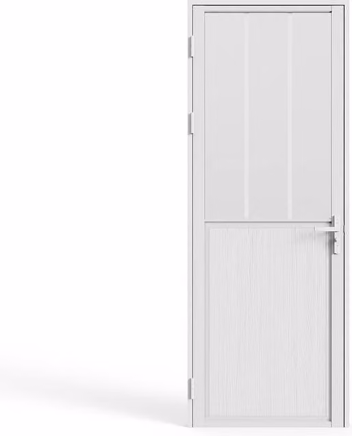 Vente-unique Reversible Industrial Style Swing Door in White with Aluminium and Frosted Tempered Glass