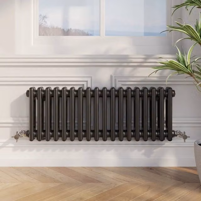 Temprazo Traditional Colosseum Double Bar Column Radiator in Black, H 830 x W 42.5 x D 7 cm