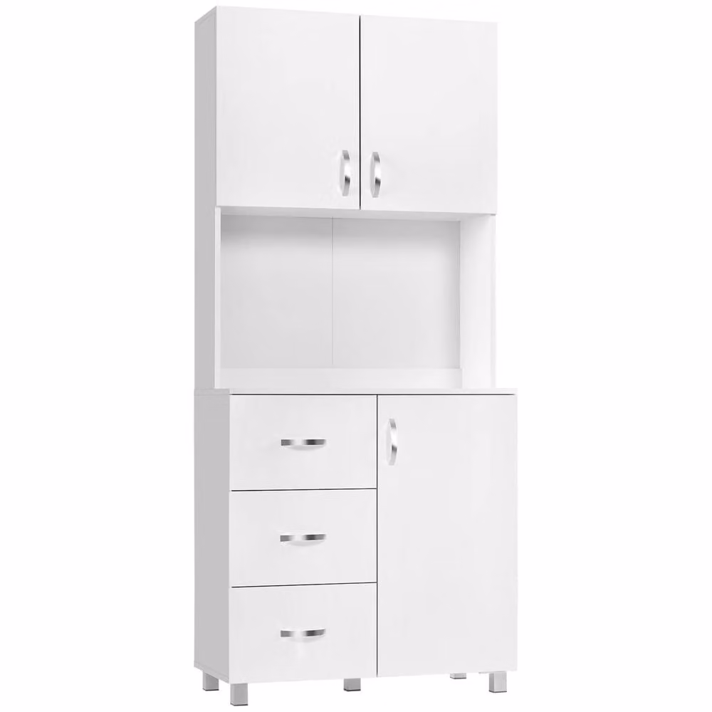 Wyld Haus Dika White Tall Kitchen Storage Cabinet with Doors and Drawers H 183.5 x W 80.0 x D 39.5 cm – 2