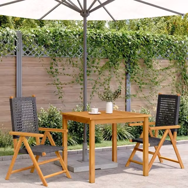 Berkfield Home Beautiful Garden Chairs, Set of 2, Black Acacia Wood and Poly Rattan